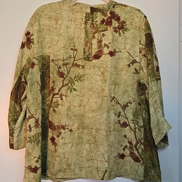 Vintage Citron Santa Monica Asian Floral V Neck Button Up Blouse Size 1X - Picture 9 of 11